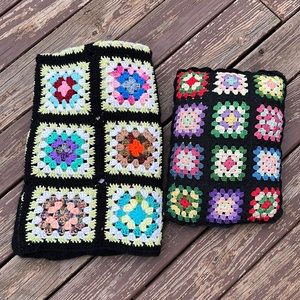 Vintage hand knit blanket and pillow